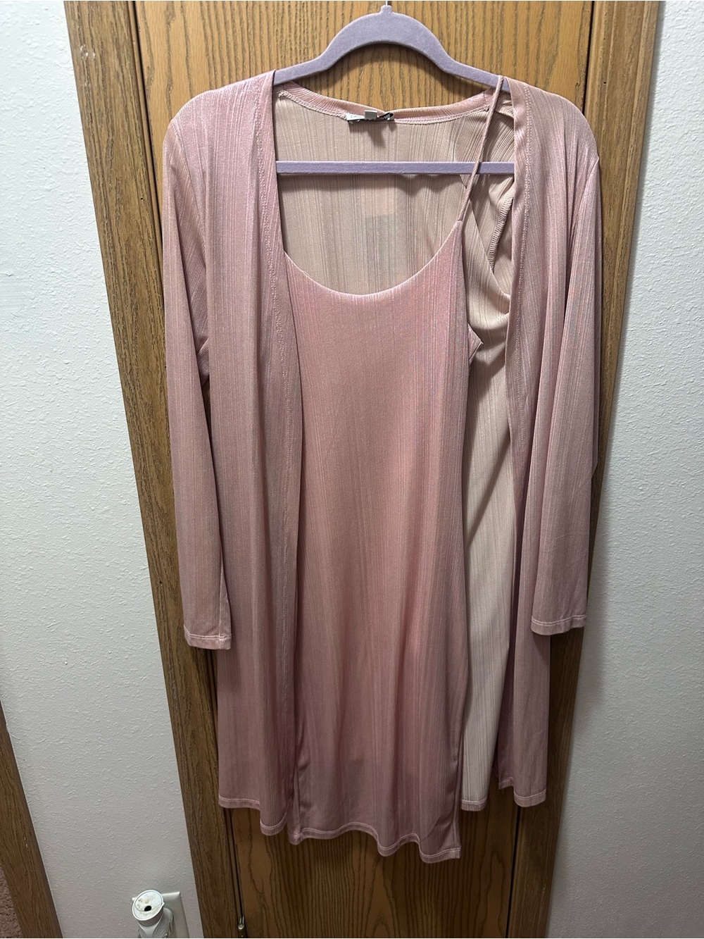 Fashion Nova Dusty Rose Two-Piece Slip Dress and Long Sleeve Cardigan Set